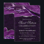 Invitation Paillettes de quartz agate violet et argent pour u<br><div class="desc">Des couches d'agate violette vibrante balaient le design avec des bandes de pierres précieuses naturelles, accentuées par des bords scintillants à paillettes d'argent pour une finition luxueuse qui capte la lumière. Une typographie élégante combine un script gracieux avec des détails serif gras, créant un look sophistiqué et festif. Parfait pour...</div>