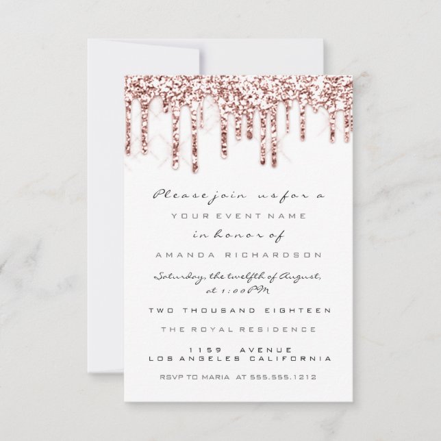 Invitation Paillettes de rose blanche pour mariage douce 16èm (Devant)
