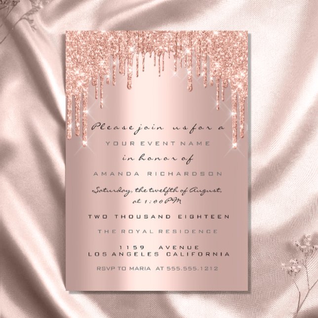 Invitation Paillettes de rose de gouttes de mariage de luxe d (Créateur téléchargé)