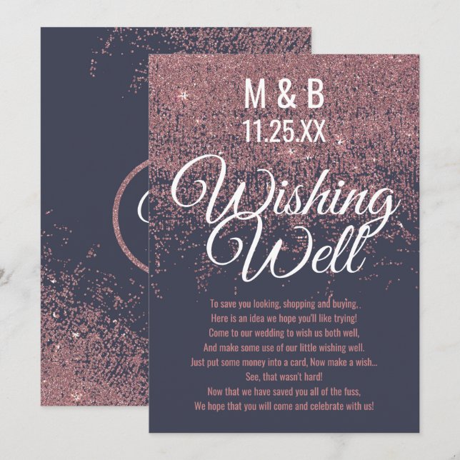 Invitation Paillettes de rose gold Pailleté Bleu Marine Souha (Devant / Derrière)