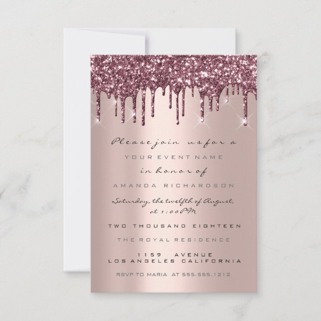 Invitation Paillettes de rose gold pour mariage Sweet 16 (Devant)