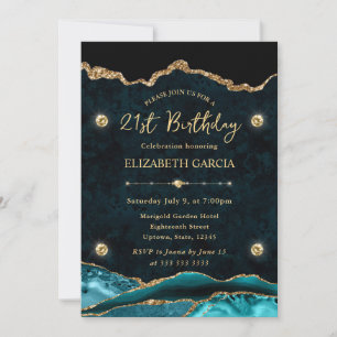 Invitation Paillettes de sarcelle et d'or Agate 21e anniversa