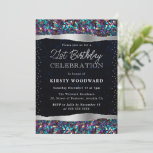 Invitation Paillettes de Sirène Bleues et Violettes 21e Anniv