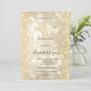Invitation Paillettes d'or Diamants Bokeh 30e Anniversaire