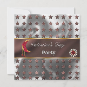Invitation Paillettes d'Or Feuille de Cuivre Argent Lune Roug