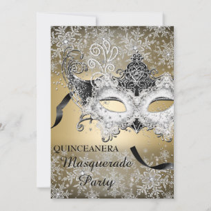 Invitation Paillettes d'Or Flocon de Neige Masquerade Quincea