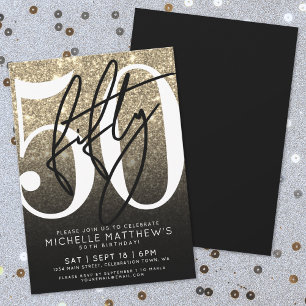 Invitation Paillettes d'Or Noir 50e Anniversaire