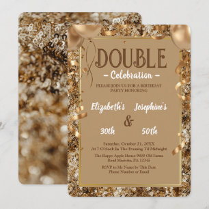 Invitation Paillettes dorées Anniversaire Adulte à double art