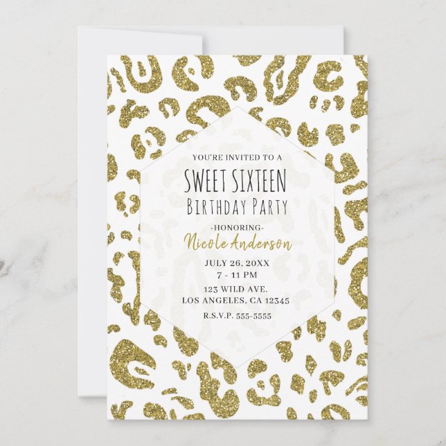 Invitation Paillettes dorées Anniversaire surprise 16 ans Gué (Devant)