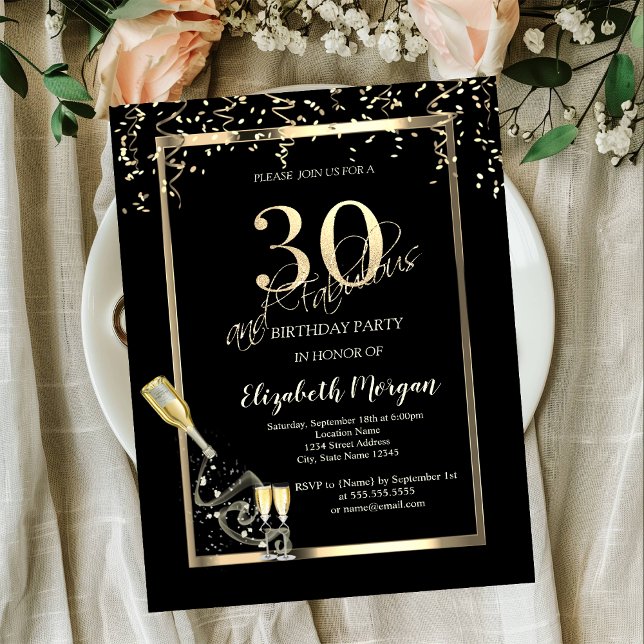 Invitation Paillettes dorées, Bouteille de vin 30e Anniversai (Créateur téléchargé)