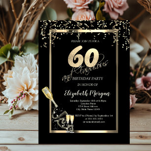 Invitation Paillettes dorées, Bouteille de vin 60e Anniversai