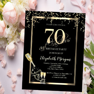 Invitation Paillettes dorées, Bouteille de vin Verre 70e Anni