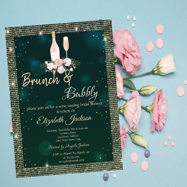 Invitation Paillettes dorées, brunch vert et bridal shower pé (Créateur téléchargé)