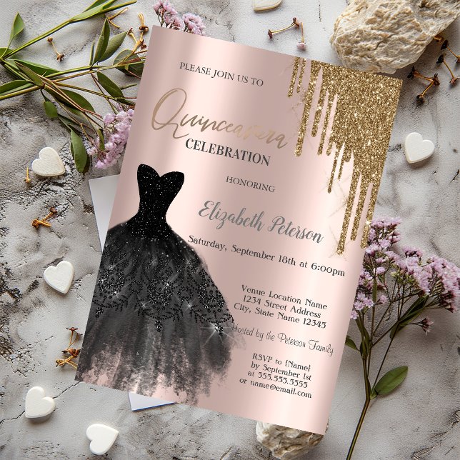 Invitation Paillettes dorées chic coulantes, Robe 15e anniver (Créateur téléchargé)