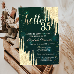 Invitation Paillettes dorées chic gouttes étoiles vertes