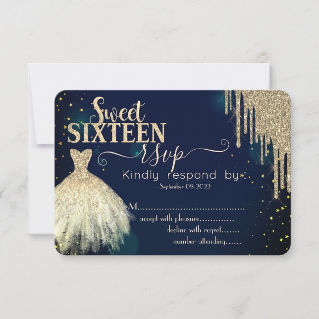 Invitation Paillettes dorées Cool Drips, Robe Bleu marine Swe (Devant)