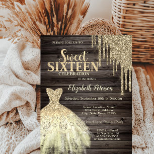Invitation Paillettes dorées Cool Drips, Robe en bois Sweet 1