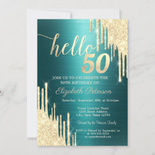 Invitation Paillettes dorées coulantes Anniversaire 50 ans mé
