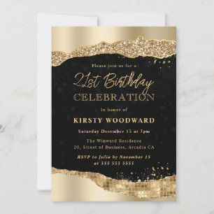 Invitation Paillettes dorées glamour larmes bords fête d'anni