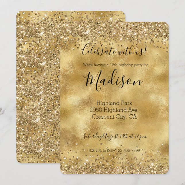 Invitation Paillettes dorées Glamour Pailletées Confetti   (Devant / Derrière)