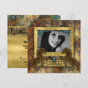 Invitation Paillettes dorées Grad Vintage Cheval Western Phot