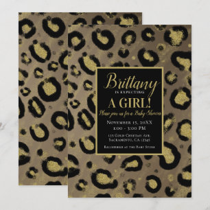 Invitation Paillettes dorées marron et léopard noir Baby Show