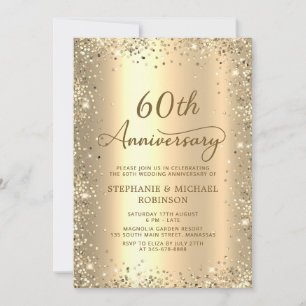 Invitation Paillettes dorées Métal Photo 60e Anniversaire de 