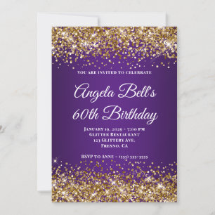 Invitation Paillettes dorées Monogramme Royal Violet 60e Anni