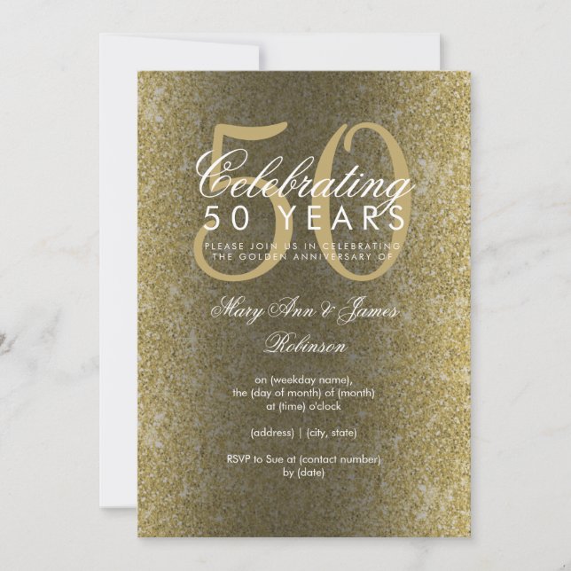 Invitation Paillettes dorées pour 50e anniversaire de mariage (Devant)