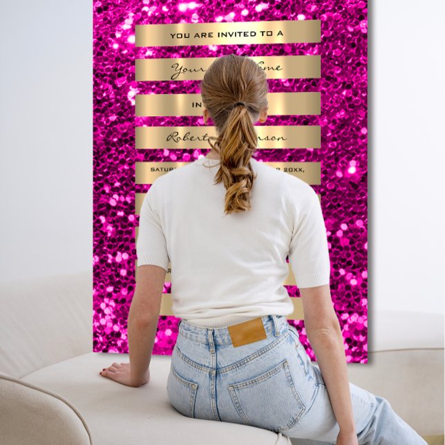 Invitation Paillettes dorées rayures champagne blush rose fuc (Glitter Gold Stripes Champagne Blush Pink Fuchsia Invitation)