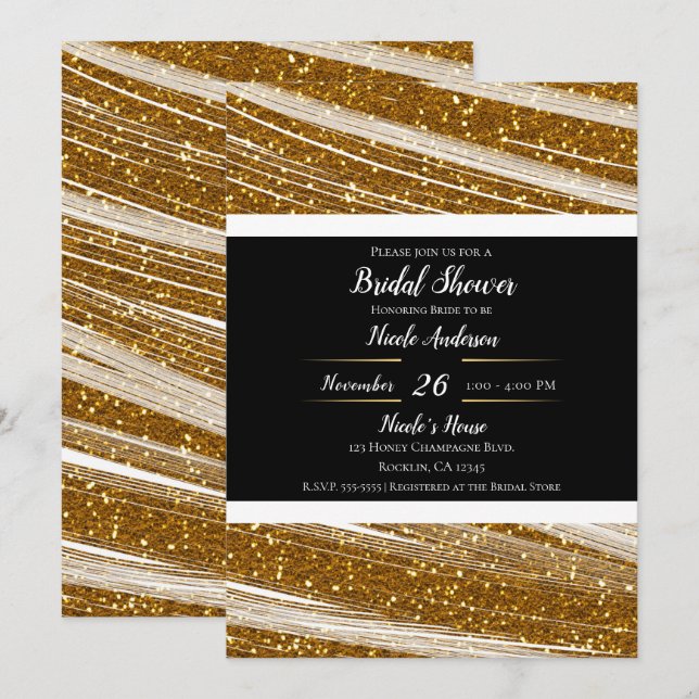 Invitation Paillettes dorées scintillantes et éclat blanc Mod (Devant / Derrière)