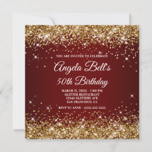 Invitation Paillettes dorées scintillantes Ombre rouge foncé