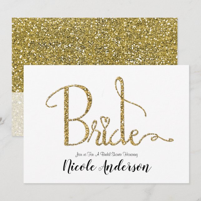 Invitation Paillettes dorées scintillement mariage moderne de (Devant / Derrière)