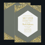 Invitation Paillettes dorées vert olive Glam Sweet 16<br><div class="desc">personnalisez pour votre événement</div>