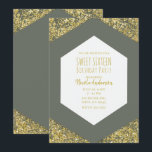 Invitation Paillettes dorées vert olive Glam Sweet 16<br><div class="desc">personnalisez pour votre événement</div>