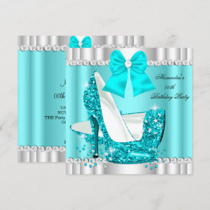 Invitation Paillettes Élégantes Bleu Canard Glamour Talons Ha