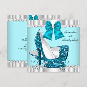 Invitation Paillettes élégantes Bleu sarcelle Glamour Talons