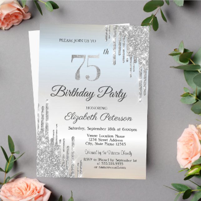 Invitation Paillettes Élégantes Gouttes Argent 75e Anniversai (Créateur téléchargé)