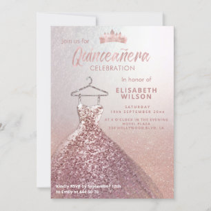 Invitation Paillettes en or rose en paillettes de tiara robe