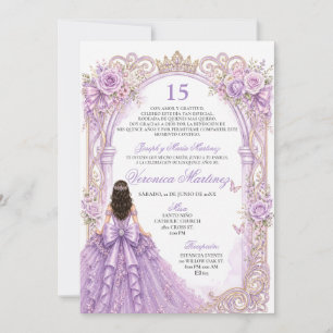 Invitation Paillettes Espagnoles Fleur Princesse Violet 15 An