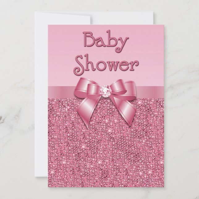 Invitation Paillettes et baby shower roses imprimés de filles (Devant)