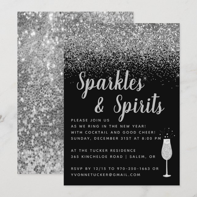 Invitation Paillettes et Esprits | Soirée du Nouvel An (Devant / Derrière)