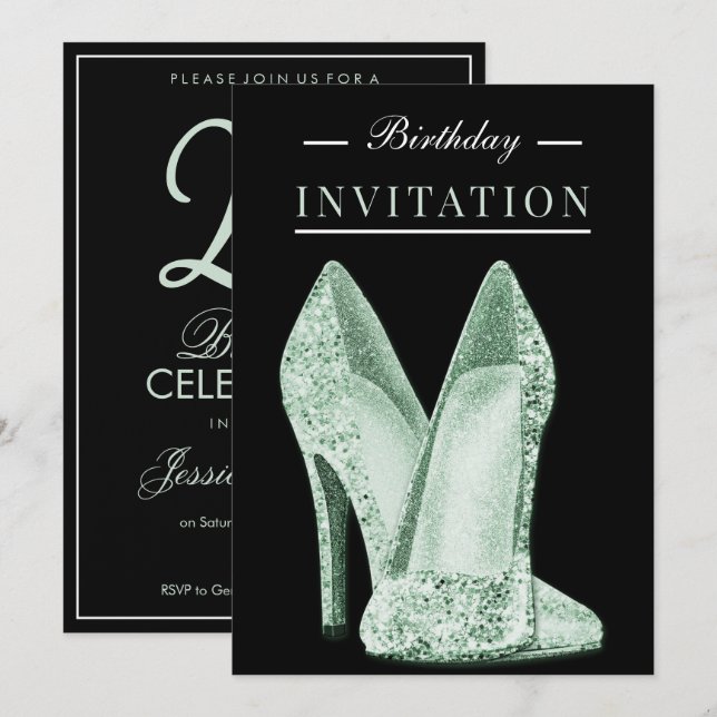 Invitation Paillettes et Féerie Vert 25e Anniversaire (Devant / Derrière)