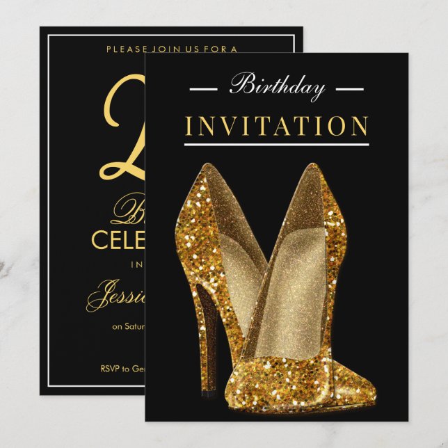 Invitation Paillettes et glamour or 25e anniversaire (Devant / Derrière)