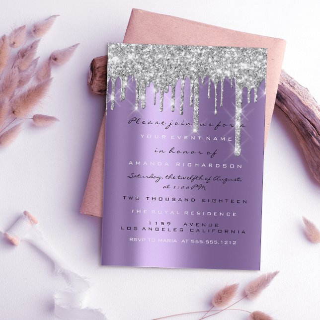 Invitation Paillettes étincelantes argentées violettes grises (Créateur téléchargé)