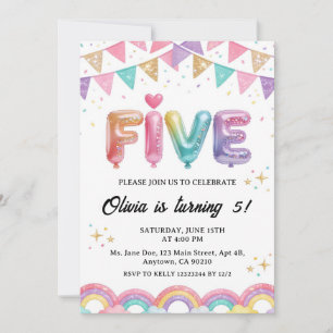 Invitation Paillettes FIVE Anniversaire Arc-en-Ciel Cinquième