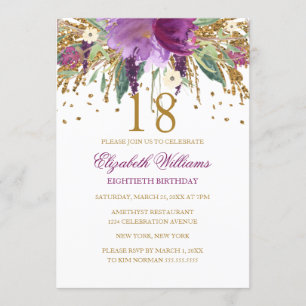 Invitation Paillettes Florales Étincelantes Anniversaire 18 A