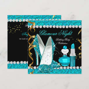 Invitation Paillettes Glamour Nuit Bleu Sarcelle Or Noir Fête