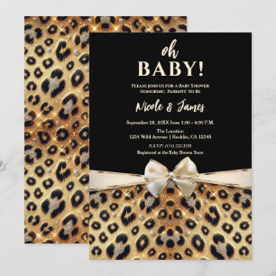 Invitation Paillettes Glamour Or Imprimé Léopard Noir Baby Sh