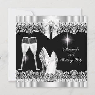 Invitation Paillettes Glamour Talons Hauts Argent Noir Champa